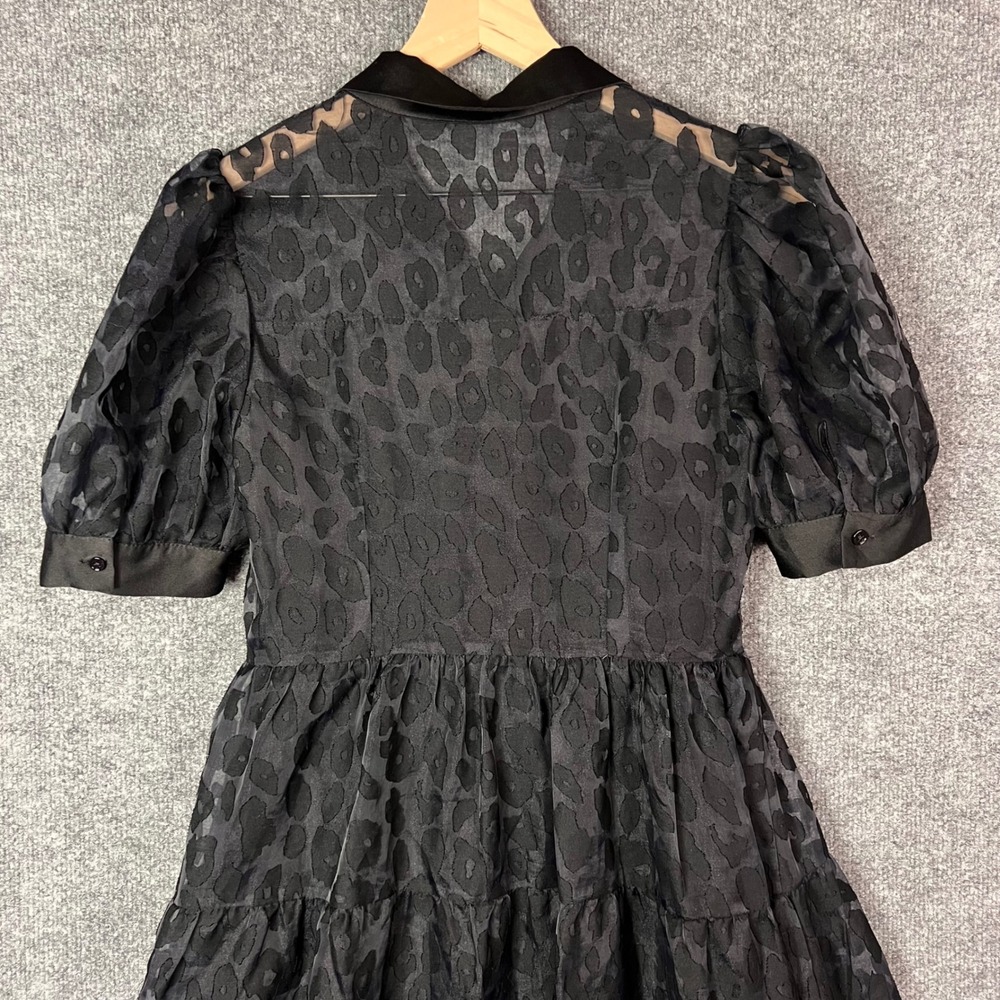 English Factory Tiered Maxi Dress Size S Black Leopard Puff Sleeve - Picture 4 of 10